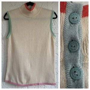 CHANEL BOUTIQUE Sweater Women Medium Vtg 1998 Cashmere Mock Neck Sleeveless Vest